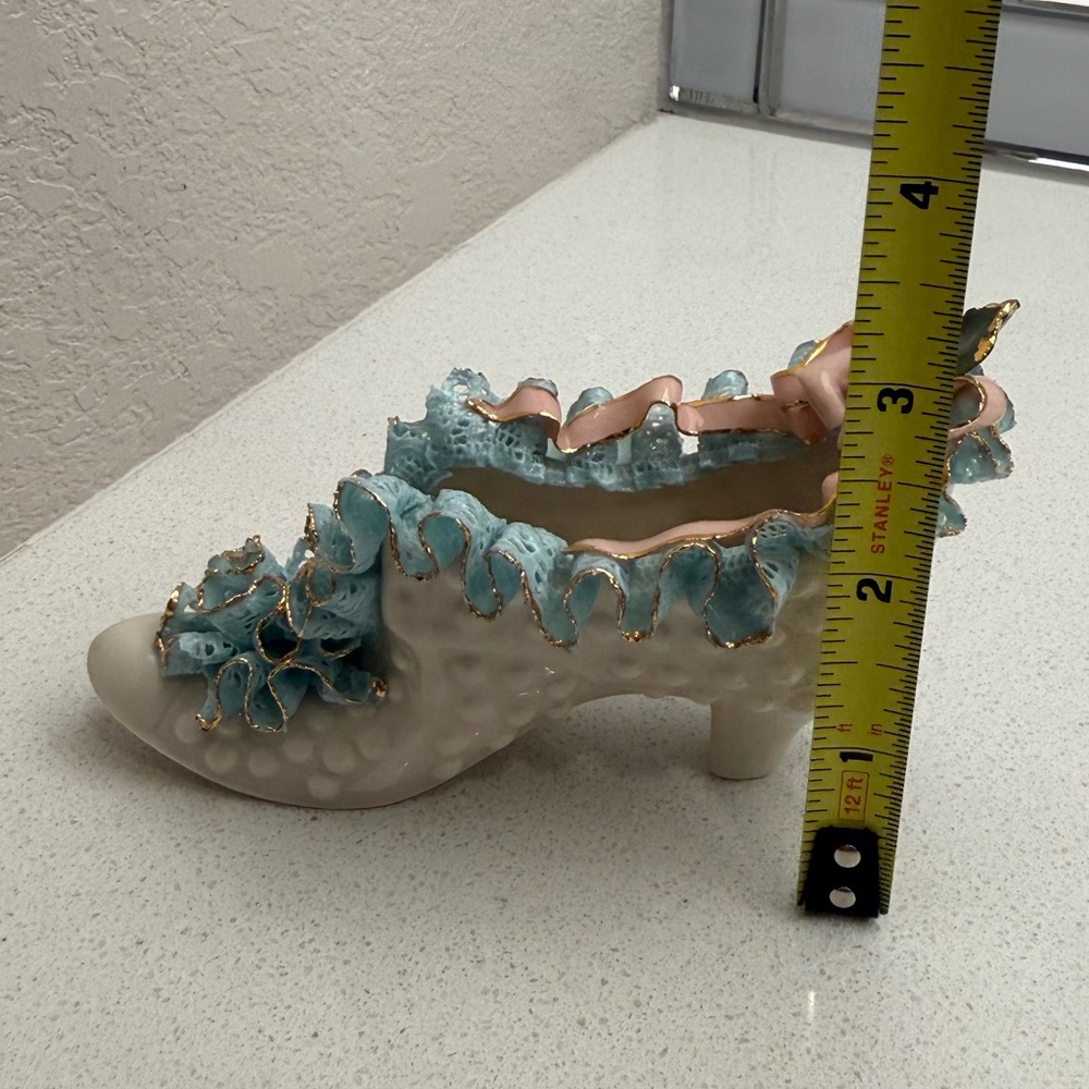 Vintage Porcelain Decorative Shoe Slipper Pink Roses Hobnail Mid-Century 50s - Picture 17 of 17